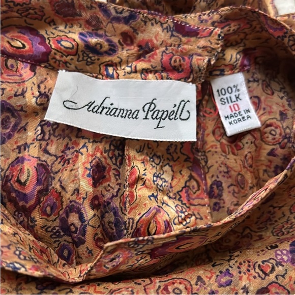 Vintage Adrianna Papell Ruffle Floral Blouse and Skirt Set Silk Size 10 Metallic - Picture 7 of 7